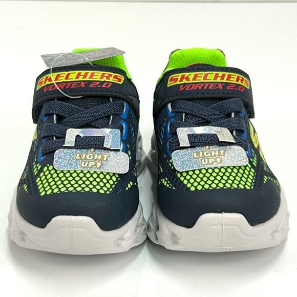 Skechers S-Lights Toddler 6 Light Up Boys Shoes Navy Neon Hook Loop Sneakers NEW - Picture 4 of 13